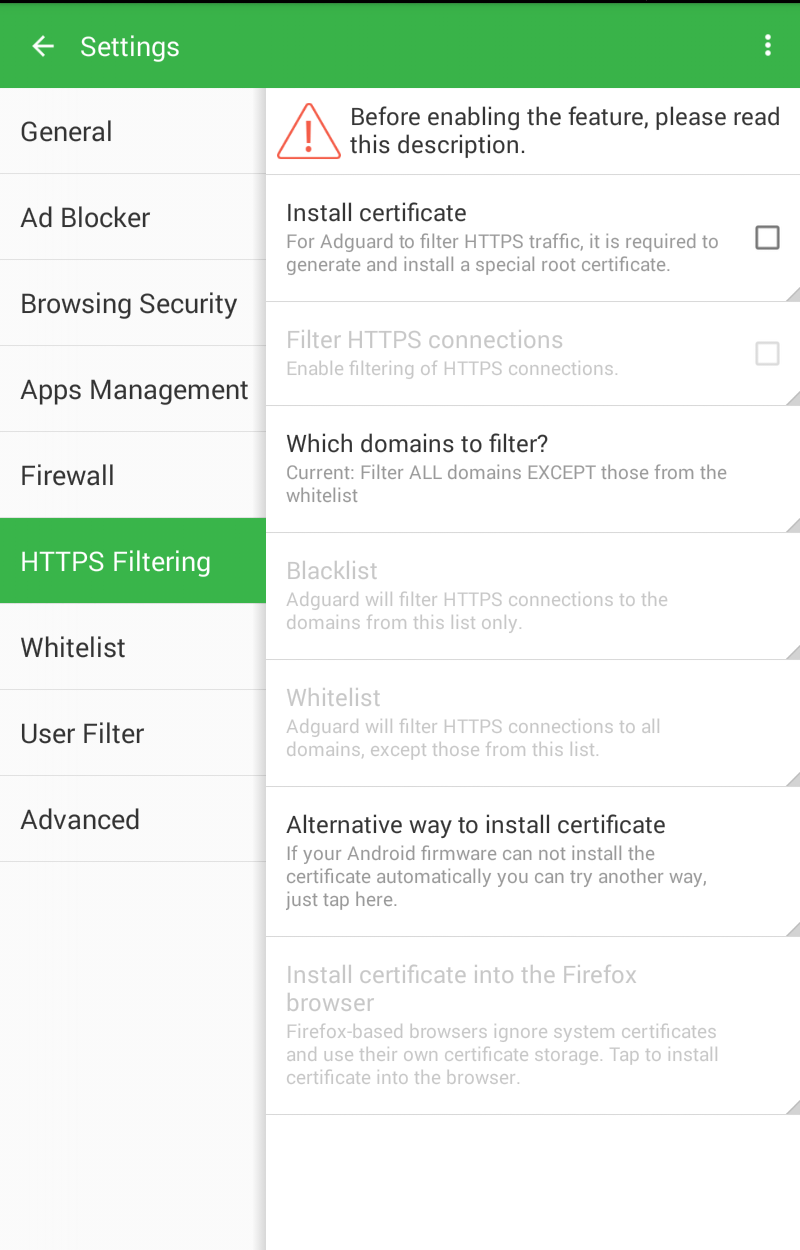 android adguard https flitering