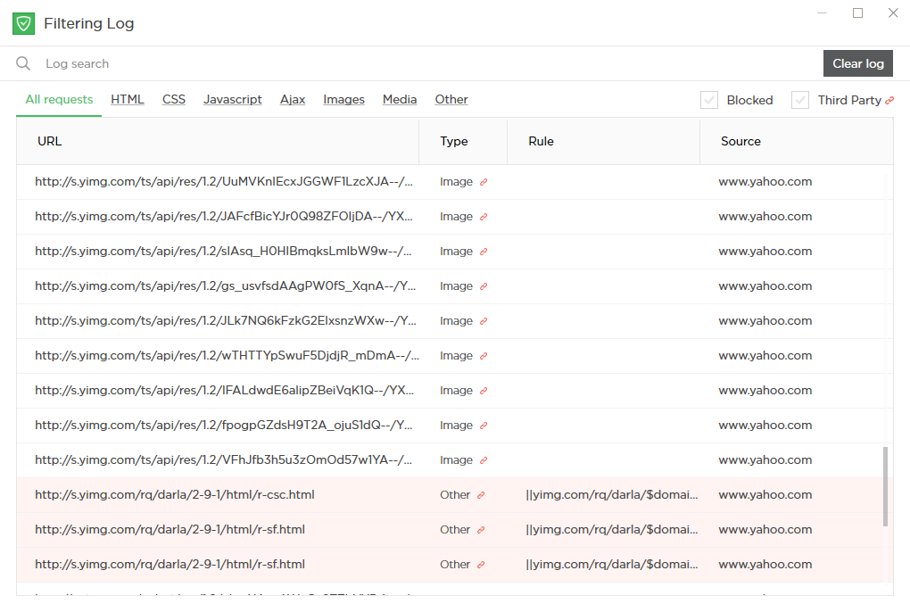 Adguard Filtering Log