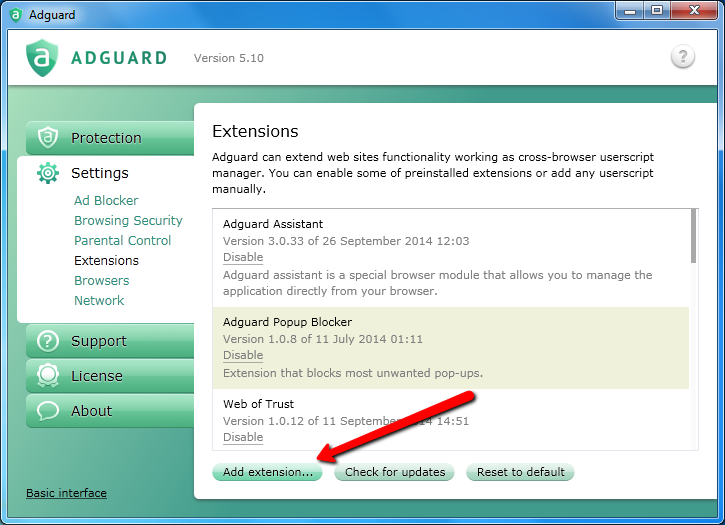Adguard Extensions Settings