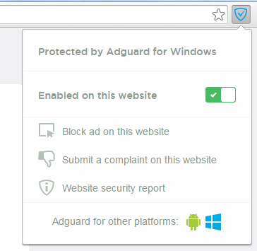 Wensite filtered by Adguard for Windows