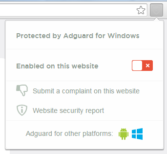 Website filtered by Adguard for Windows