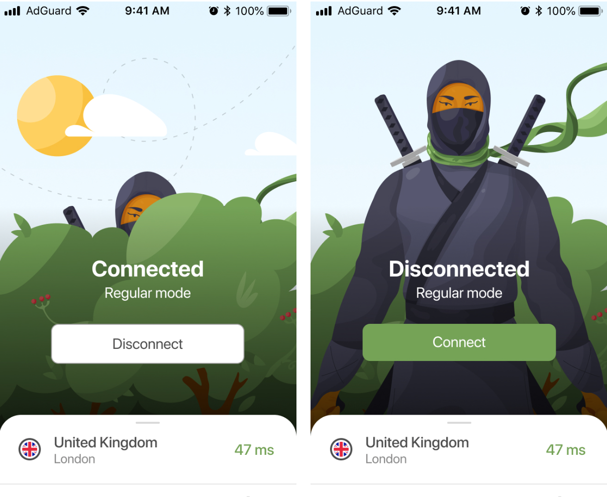 AdGuard VPN für iOS: Verbunden und Getrennt