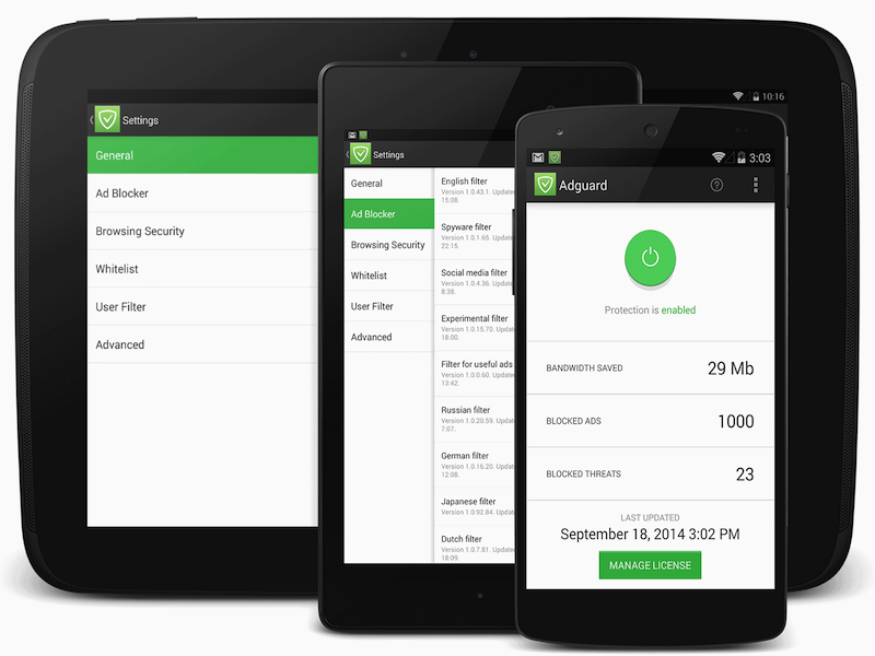 Interface de AdGuard para Android v1.0