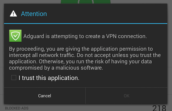 VPN enabling confirmation