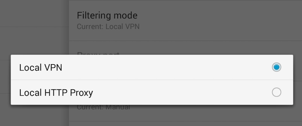 Adguard for Android filtering modes