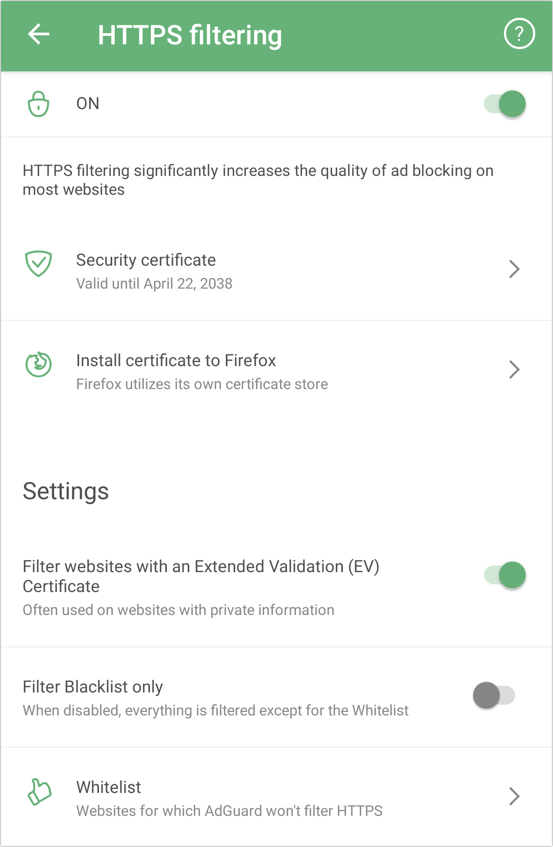 adguard android https filtering password