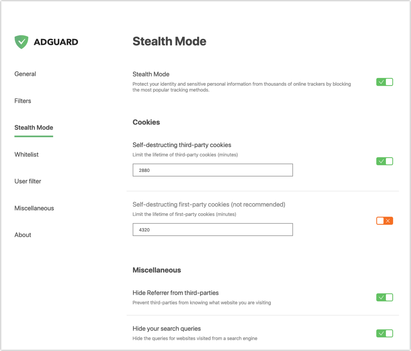 adguard stealth mode settings