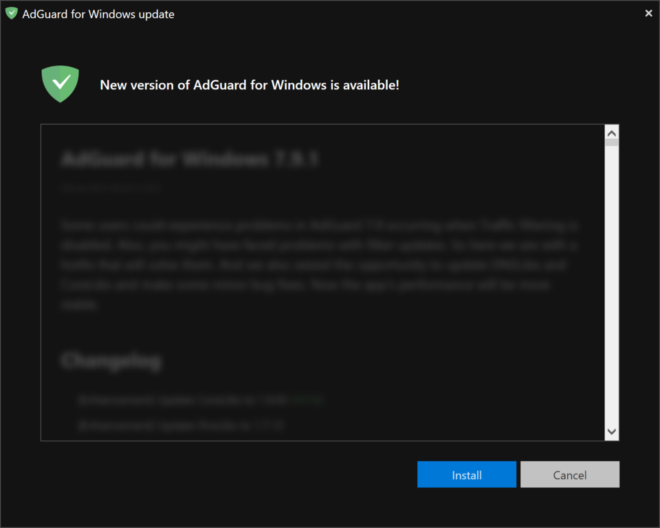 Dark theme of the updater window