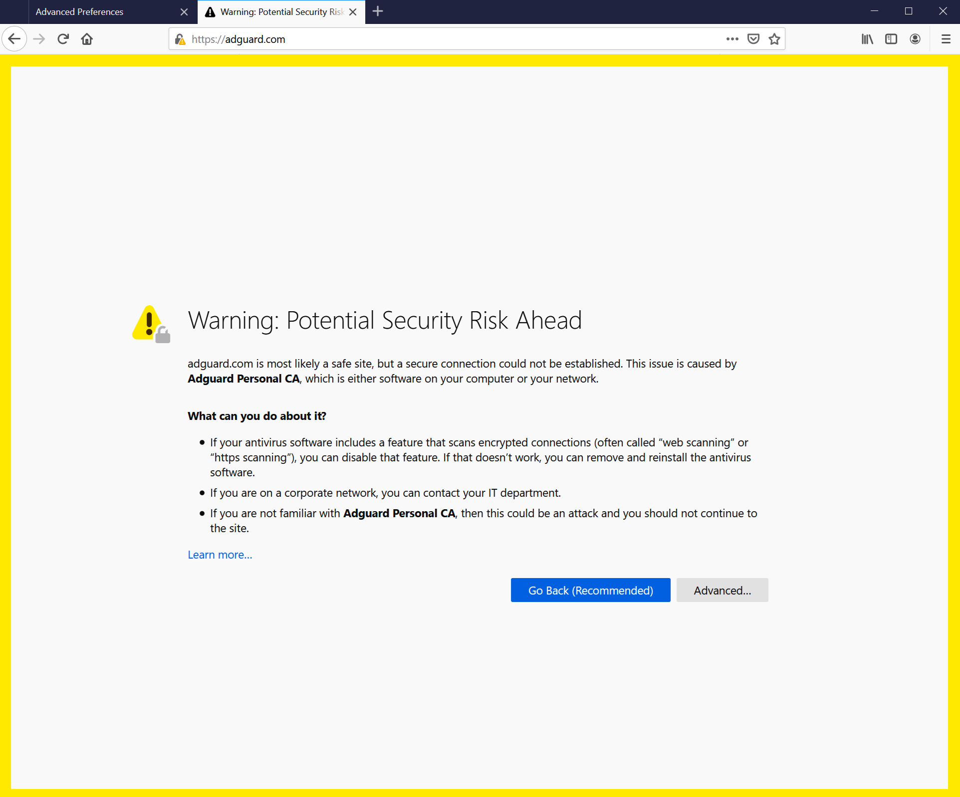 Security risk error