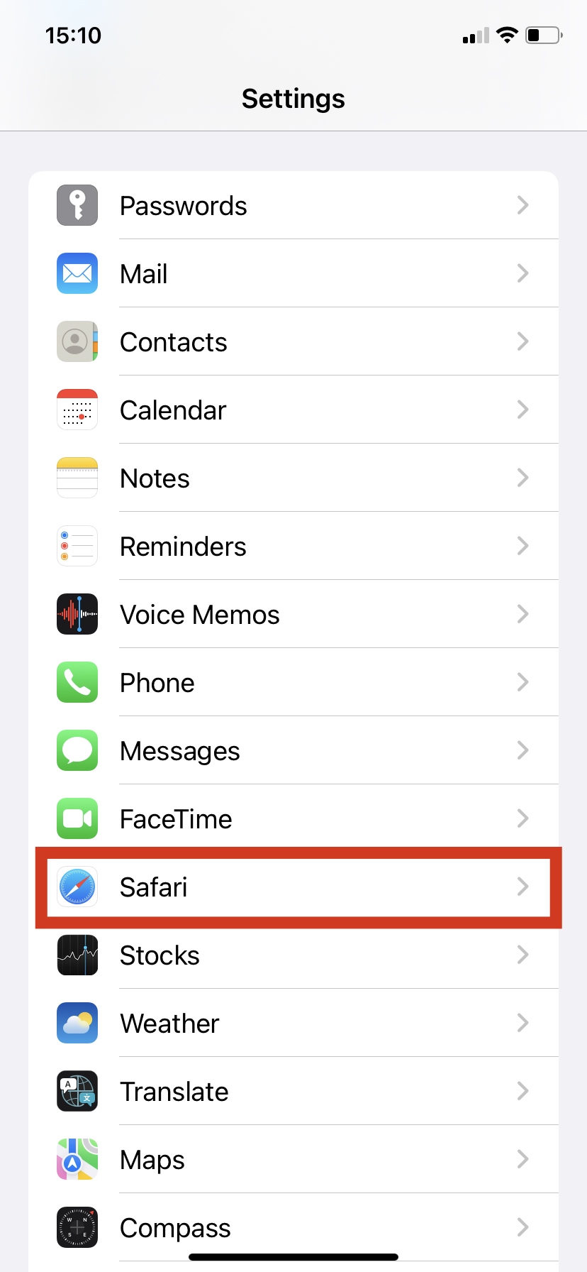 Выберите "Safari" *mobile_border