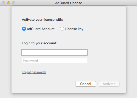 Log in to your AdGuard account to activate