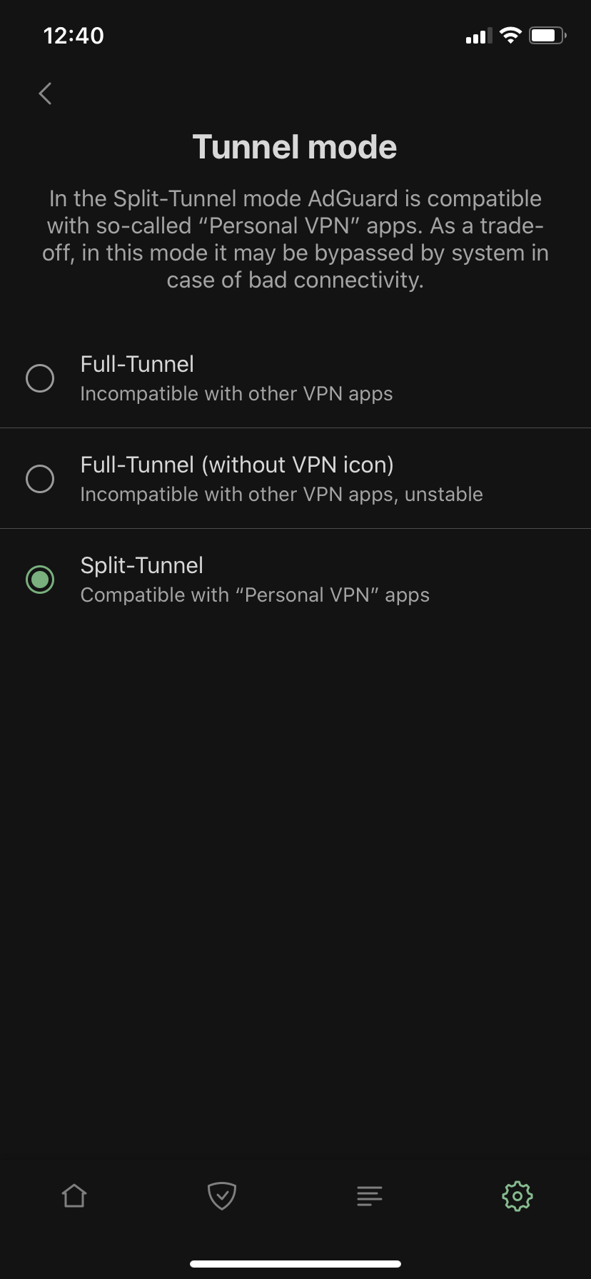 Tunnel mode screen *mobile