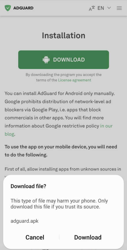 adguard 3.1.2 wont install