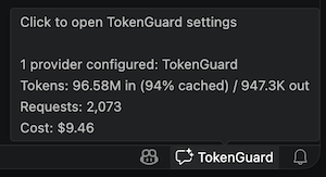 TokenGuard Copilot status bar screenshot